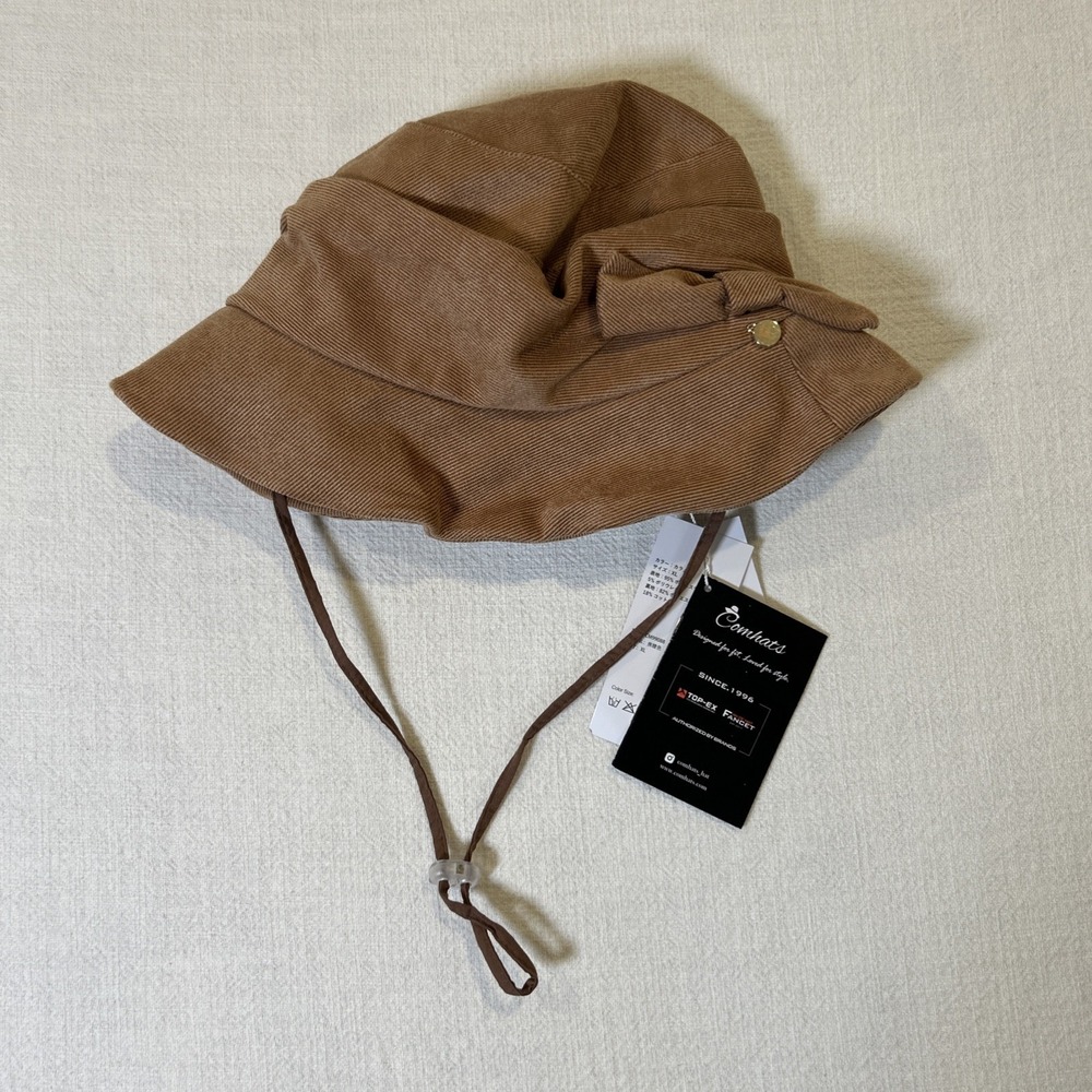 Comhats Caramel XL Hat Fabric Hat with Bow Women's Bucket Hat Brown